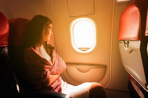 Woman on airplane