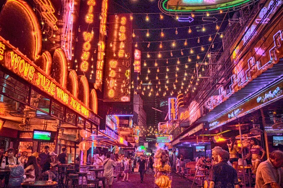 Neon lit street in Bangkok