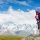 Traveler backpacker mountain view