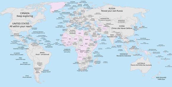 World map tourist slogans