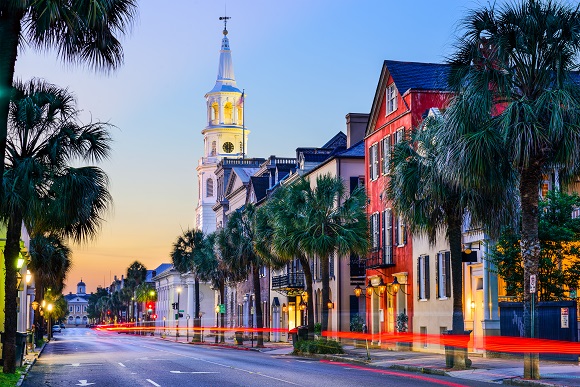 Charleston street at night