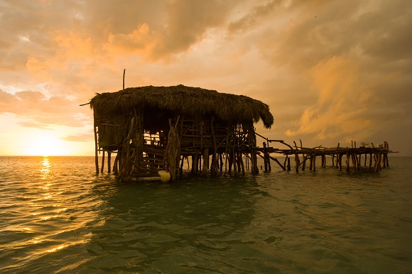 Beach hut on sea in Jamaica